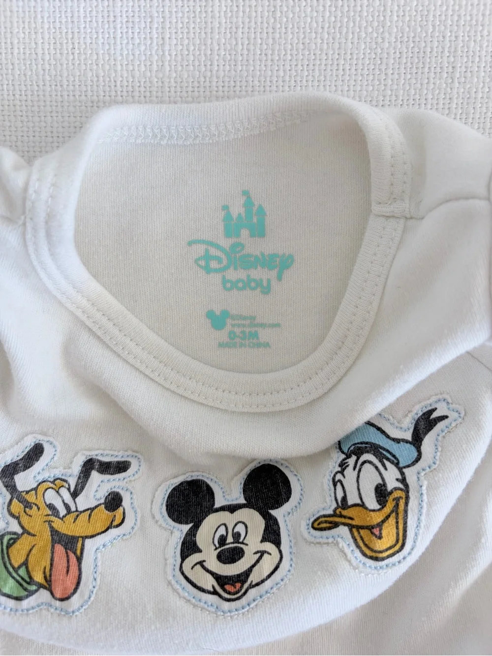 Disney White One-Piece Bodysuit with Mickey, Pluto & Donald Patch Trio